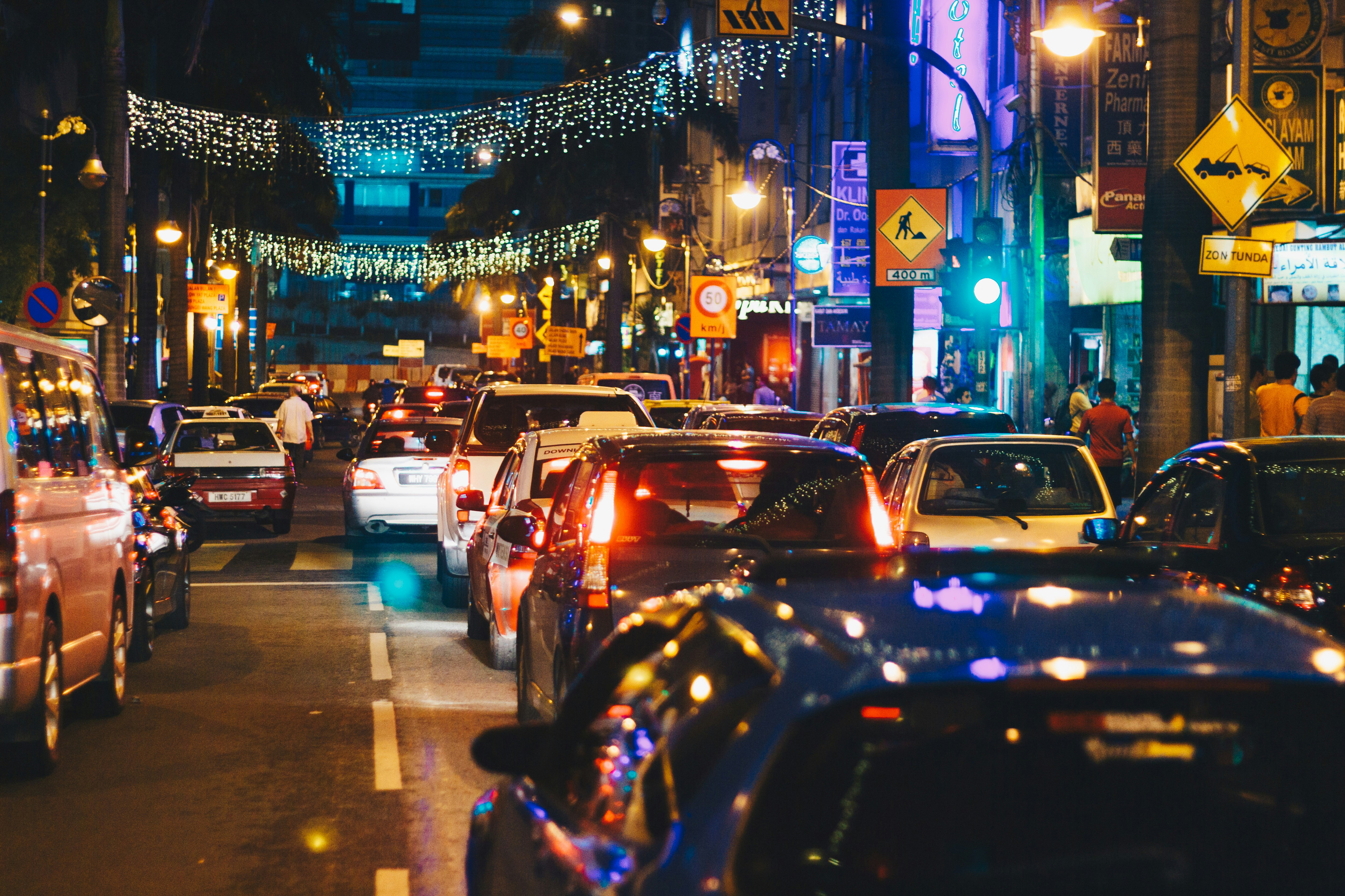 cars on road during night time